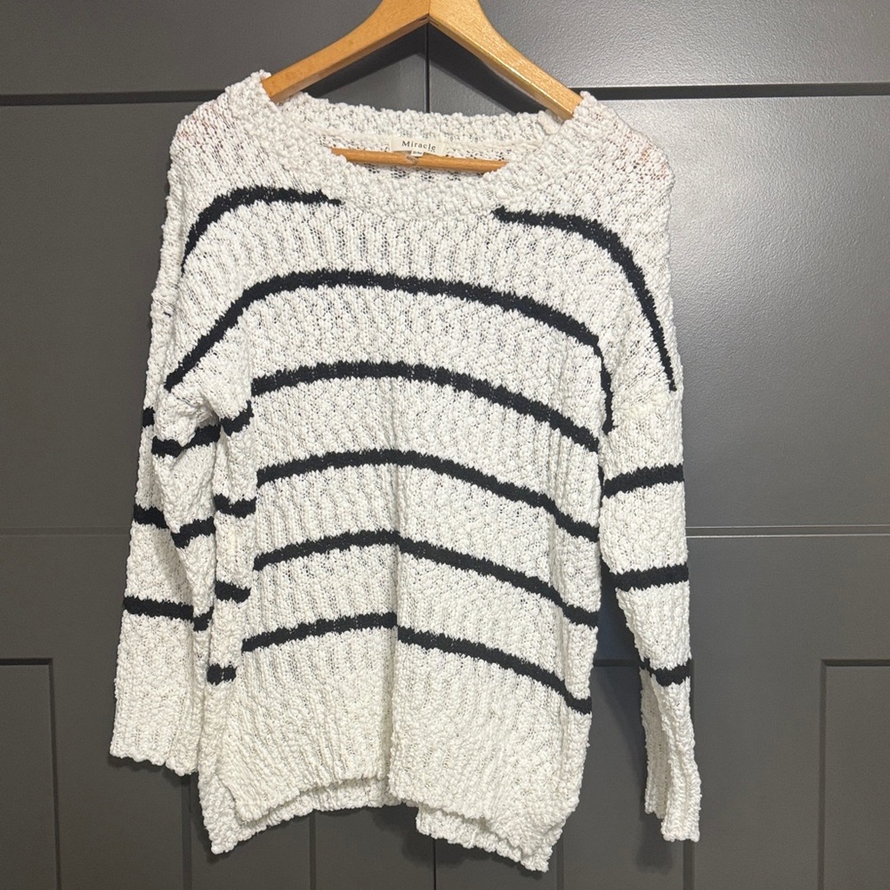 Miracle Textured Striped Sweater - White and Black